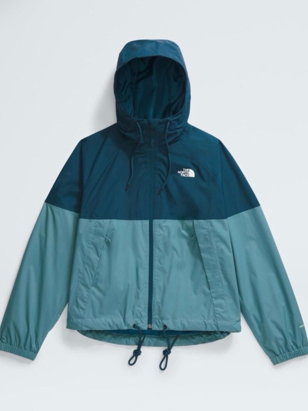 Women’s The North Face Two-Tone Teal Hooded Rain Jacket Windbreaker Size S